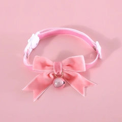 Cat Necklace Velvet Bow Collar with Bell Puppy Grooming Accessories Adjustable Soft Anti-choking Pets Outdoor Walking Supplies