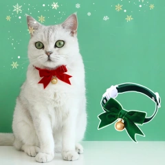 Cat Necklace Velvet Bow Collar with Bell Puppy Grooming Accessories Adjustable Soft Anti-choking Pets Outdoor Walking Supplies