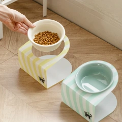 Ceramic Elevated Cat Food and Water Bowls with Stand, Anti-Slip Raised Pet Feeder for Cats and Small Dogs