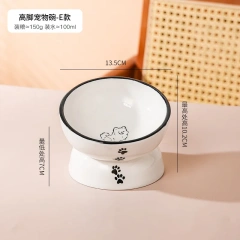 Cartoon Patterned Ceramic Pet Bowl High Foot Integrated Oblique Mouth Neck Protection Dog Feeder for Dogs Cats Food Water Bowl