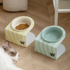 Ceramic Elevated Cat Food and Water Bowls with Stand, Anti-Slip Raised Pet Feeder for Cats and Small Dogs