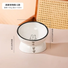 Cartoon Patterned Ceramic Pet Bowl High Foot Integrated Oblique Mouth Neck Protection Dog Feeder for Dogs Cats Food Water Bowl
