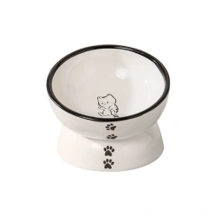 Cartoon Patterned Ceramic Pet Bowl High Foot Integrated Oblique Mouth Neck Protection Dog Feeder for Dogs Cats Food Water Bowl