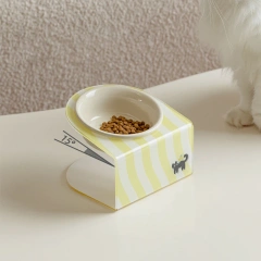Ceramic Elevated Cat Food and Water Bowls with Stand, Anti-Slip Raised Pet Feeder for Cats and Small Dogs