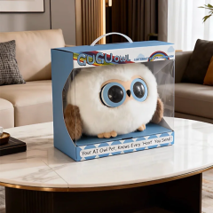 AI Smart PP Cotton Plush Bean Bag Voice Dialogue Gugu Owl Double Eyes Emotion for WIFI Interactive Companion Robot