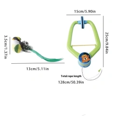 【E】Interactive Hanging Cat Toy for Door, Self-Play Teaser with Swinging Feathers & Replaceable Prey Attachments