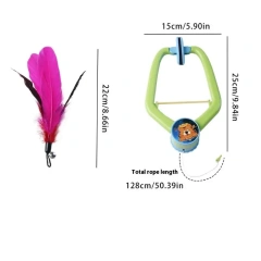 【E】Interactive Hanging Cat Toy for Door, Self-Play Teaser with Swinging Feathers & Replaceable Prey Attachments