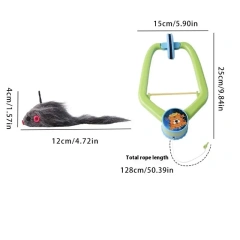 【E】Interactive Hanging Cat Toy for Door, Self-Play Teaser with Swinging Feathers & Replaceable Prey Attachments