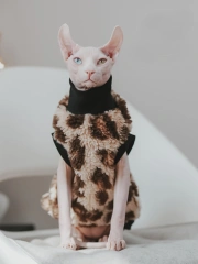 Leopard Sphynx Cat Sweater Hairless Cat Sleeveles Vest Thickening Soft Double-side Lamb Wool Fiber Coat for Devon Winter Outwear
