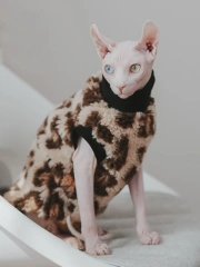 Leopard Sphynx Cat Sweater Hairless Cat Sleeveles Vest Thickening Soft Double-side Lamb Wool Fiber Coat for Devon Winter Outwear