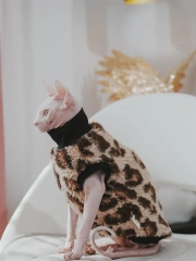 Leopard Sphynx Cat Sweater Hairless Cat Sleeveles Vest Thickening Soft Double-side Lamb Wool Fiber Coat for Devon Winter Outwear
