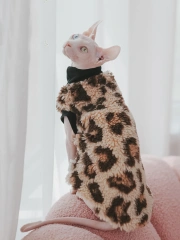 Leopard Sphynx Cat Sweater Hairless Cat Sleeveles Vest Thickening Soft Double-side Lamb Wool Fiber Coat for Devon Winter Outwear