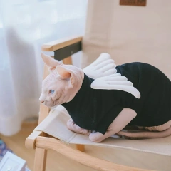 Hairless Cat Clothes with Angel Wings Sphynx Cute Black Short Sleeves for Sphynx Cat Spring Summer Cat Clothes