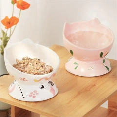 Small Ceramic Pet Heated Feeding Bowl Cute Cat Dog Water & Food Bowl with Elevated Automatic Design Indoor Use with Box Packing