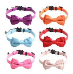 Wholesale Custom Pet Cat Collar Luxury Plain Small Puppy Breakaway Pet Cat Collar Bow Tie Pet Cat Collar With Bell