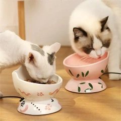 Small Ceramic Pet Heated Feeding Bowl Cute Cat Dog Water & Food Bowl with Elevated Automatic Design Indoor Use with Box Packing