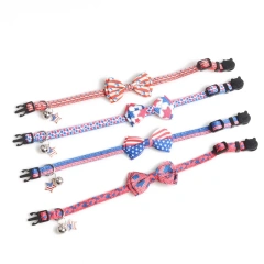 Wholesale Custom Pet Cat Collar USA Independence Day Safety Luxury Pet Cat Bow Tie Collar Breakaway Buckle With Bell