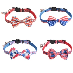 Wholesale Custom Pet Cat Collar USA Independence Day Safety Luxury Pet Cat Bow Tie Collar Breakaway Buckle With Bell
