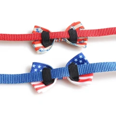 Wholesale Custom Pet Cat Collar USA Independence Day Safety Luxury Pet Cat Bow Tie Collar Breakaway Buckle With Bell