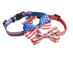 Wholesale Custom Pet Cat Collar USA Independence Day Safety Luxury Pet Cat Bow Tie Collar Breakaway Buckle With Bell