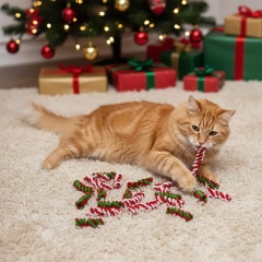 10Pcs Christmas Cat Toys For Pets Fluffy Spring Teaser Wand Interactive Boredom Relief Gift Cats Play Holiday Gift For Pets