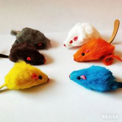 Rabbit fur mouse, fabric-eyed cat toy,Multi-color random color