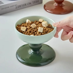 Elevated ceramic pet bowl for cats and dogs, pet drinking bowl, neck-friendly design, anti-tipping base, promote healthy digesti