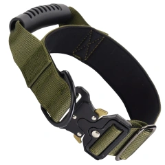 Tactical Dog Collar for Medium Large Dogs, Heavy Duty Dog Collars with Handle, Metal Buckle Dog Training Collar, Thick Military