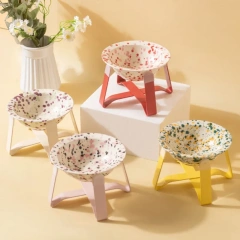 High Shallow Mouth Eco-friendly Ceramic Dog Pet Bowl with Neck Protection Waterproof IPX5 Universal Design BD UFO Shape