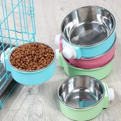 Pet hanging stainless steel dog bowl Cat bowl Food bowl anti-upset hanging cage Fixed water bowl fence Pet supplies