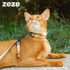 Zeze Checked Pet Leash Cat Leash, Adjustable Cat Harness and Leash Set,Breathable and Durable Pet Harness for Small Medium Catso
