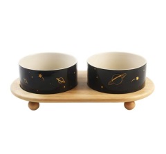 Ceramic Double Dog/Cat Food Bowl Protective Rack High Foot Design