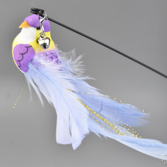 Cat Toys Simulated Bird Feather Cat Teasing Stick Sucker Steel Wire Long Rod Plush Catnip Cat Toy