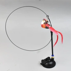 Cat Toys Simulated Bird Feather Cat Teasing Stick Sucker Steel Wire Long Rod Plush Catnip Cat Toy