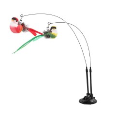 Cat Toys Simulated Bird Feather Cat Teasing Stick Sucker Steel Wire Long Rod Plush Catnip Cat Toy