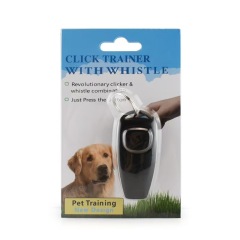 Two-in-one clicker with keychain for interactive training whistles