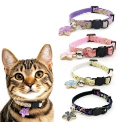 Polyester Kitty Necklace Flower Cat Dog Collar with Bell-Small Animal Accessory Pet Outdoor Walking Accessories