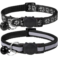2-Pack Reflective Cat Collars with Bell - Adjustable Safety Breakaway Buckle for Small Pets, Kitten & Puppy (Glow in The Dark, L