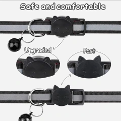2-Pack Reflective Cat Collars with Bell - Adjustable Safety Breakaway Buckle for Small Pets, Kitten & Puppy (Glow in The Dark, L