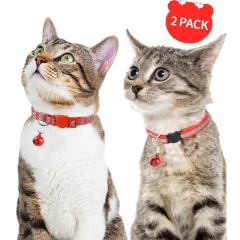 2-Pack Reflective Cat Collars with Bell - Adjustable Safety Breakaway Buckle for Small Pets, Kitten & Puppy (Glow in The Dark, L