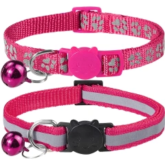 2-Pack Reflective Cat Collars with Bell - Adjustable Safety Breakaway Buckle for Small Pets, Kitten & Puppy (Glow in The Dark, L