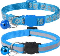 2-Pack Reflective Cat Collars with Bell - Adjustable Safety Breakaway Buckle for Small Pets