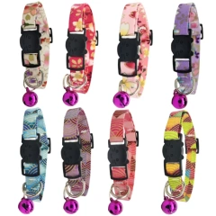 Hot Selling New Bronzing Cotton Polyester Pet Collar with Bell Anti-Suffocation Safety Buckle for Cats & Dogs