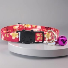 Cotton Polyester Pet Collar with Bell Anti-Suffocation Safety Buckle for Cats