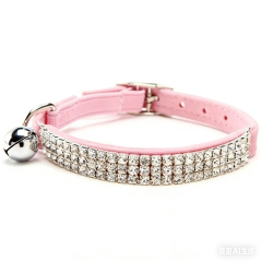 Rhinestone Cat Collar High Quality Pu Leather Puppy Cat Collar with Bell