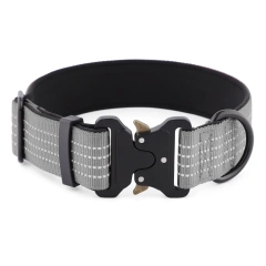 Reflective Outdoor Tactical Adjustable Metal Buckle Nylon Webbing Dog Collar for Medium and Large Dogs All Seasons
