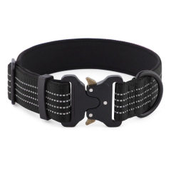 Reflective Outdoor Tactical Adjustable Metal Buckle Nylon Webbing Dog Collar for Medium and Large Dogs