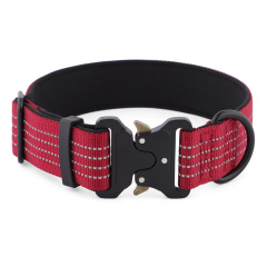 Reflective Outdoor Tactical Adjustable Metal Buckle Nylon Webbing Dog Collar for Medium and Large Dogs