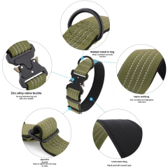 Reflective Outdoor Tactical Adjustable Metal Buckle Nylon Webbing Dog Collar for Medium and Large Dogs All Seasons