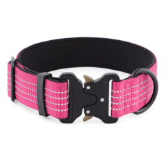 Reflective Outdoor Tactical Adjustable Metal Buckle Nylon Webbing Dog Collar for Medium and Large Dogs
